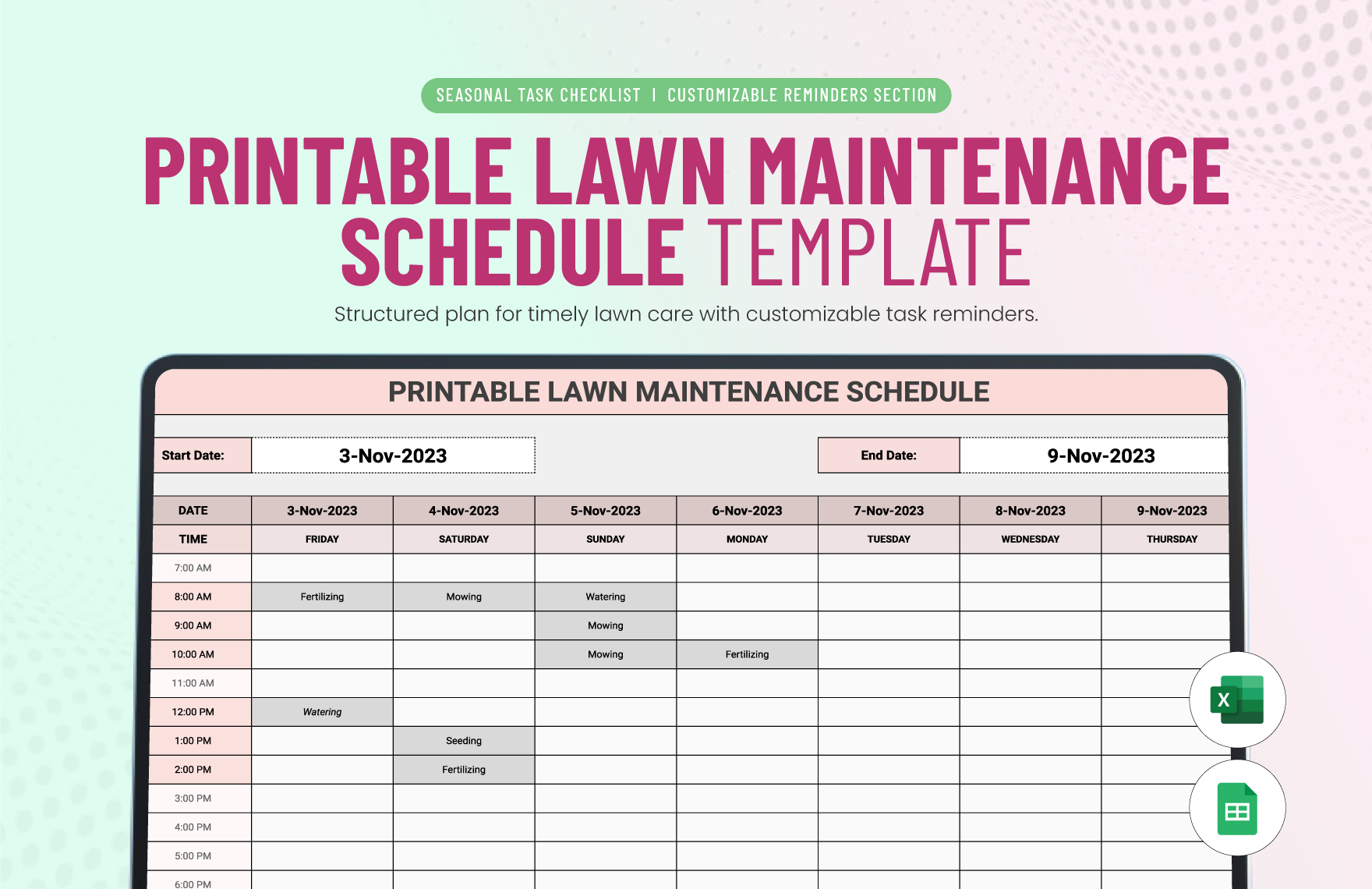 Printable Lawn Mowing Schedule Template