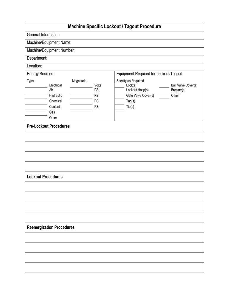 Printable Lockout Tagout Template Excel Fill Online Printable Fillable Blank PdfFiller