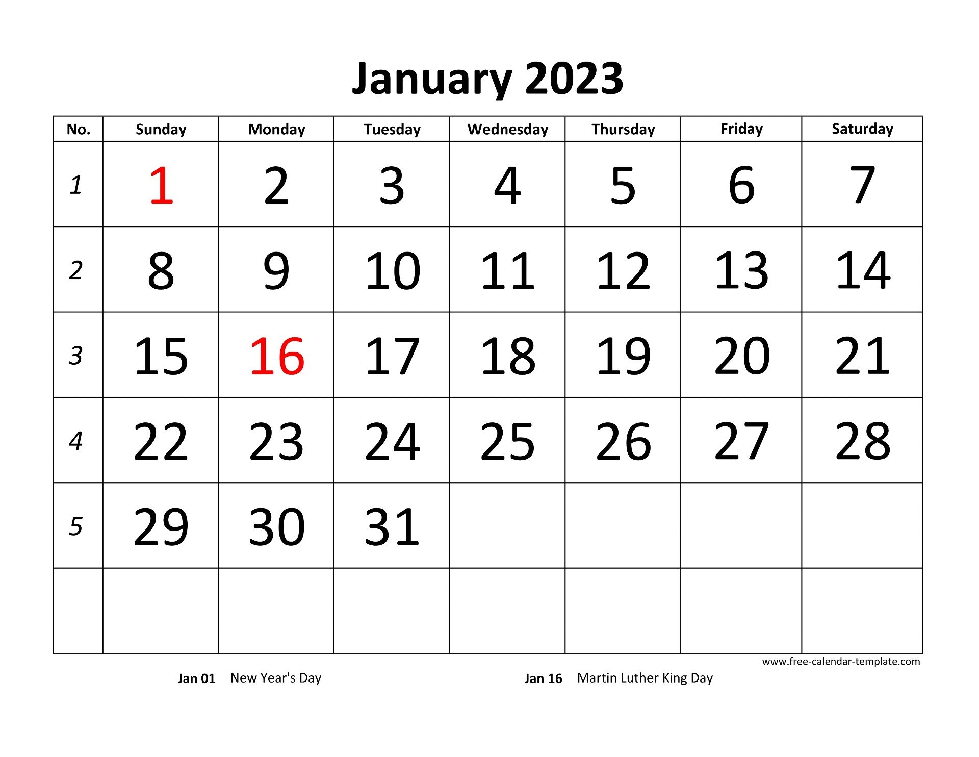 Printable Monthly Calendar 2023 Free calendar template