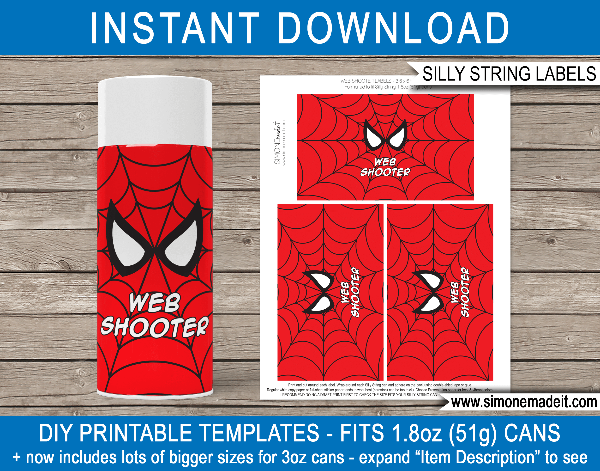 Printable Spiderman Web Shooter Silly String Labels Template Superhero