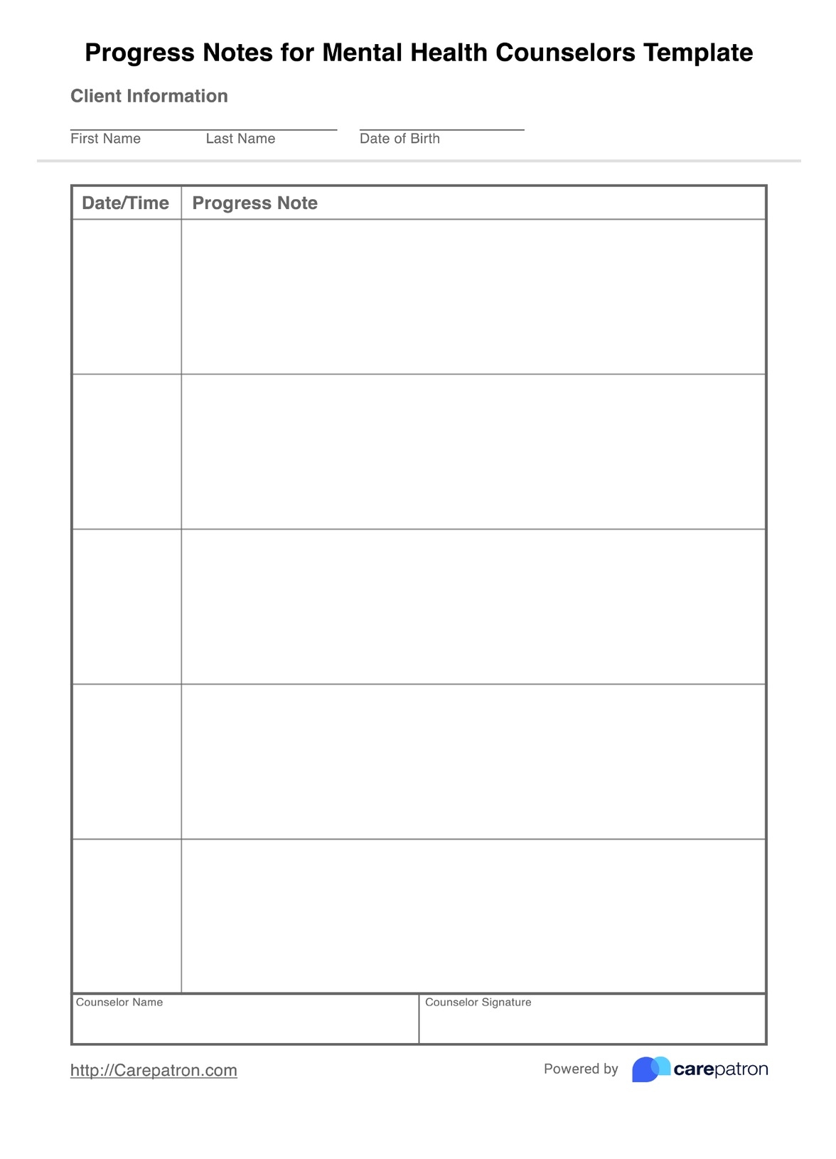 Progress Notes For Mental Health Counselors Template Example Free PDF Download