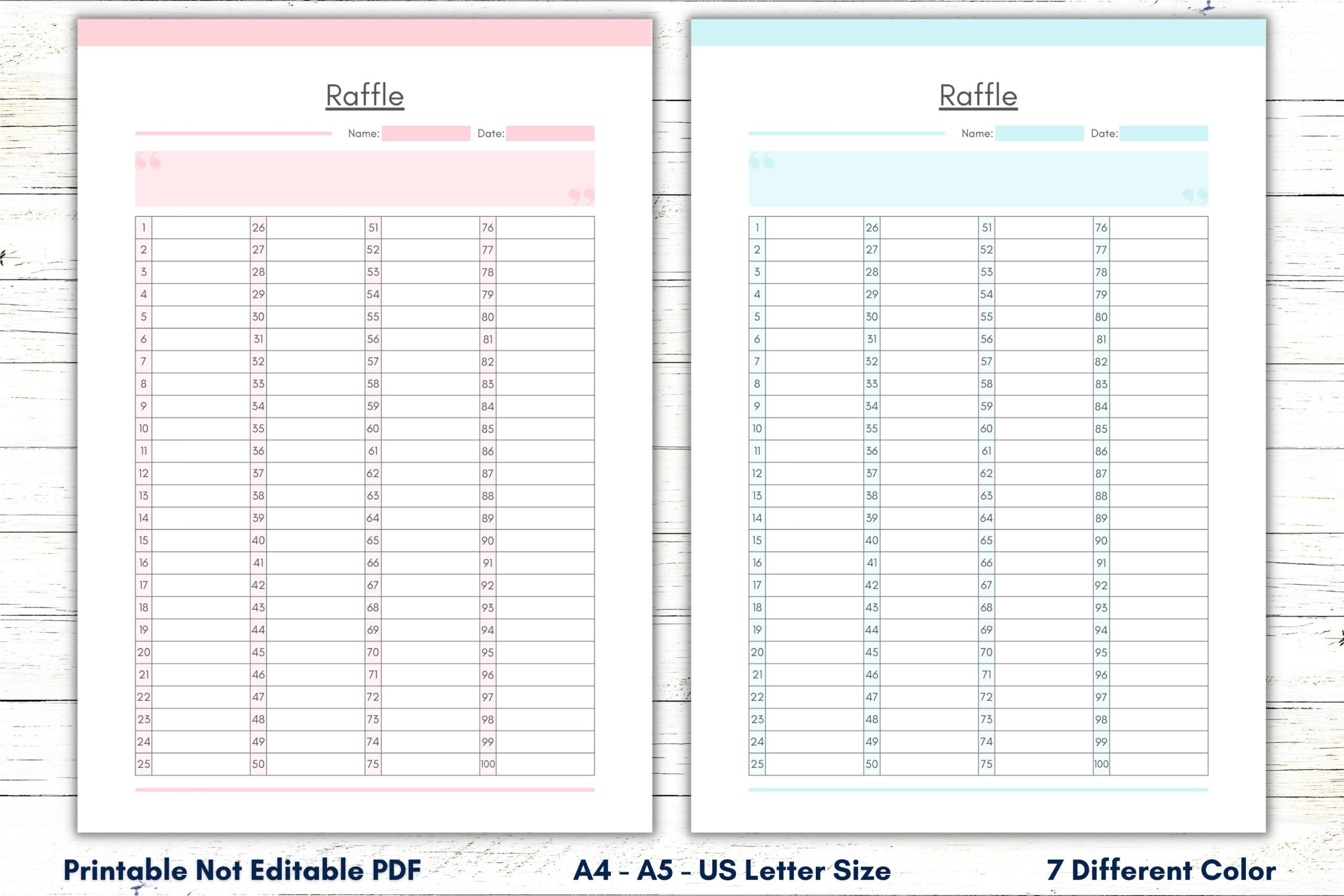 Raffle List Printable Template Blank List Numbered Raffle Template Blank List Printable PDF Instant Download A4 A5 US Letter Etsy