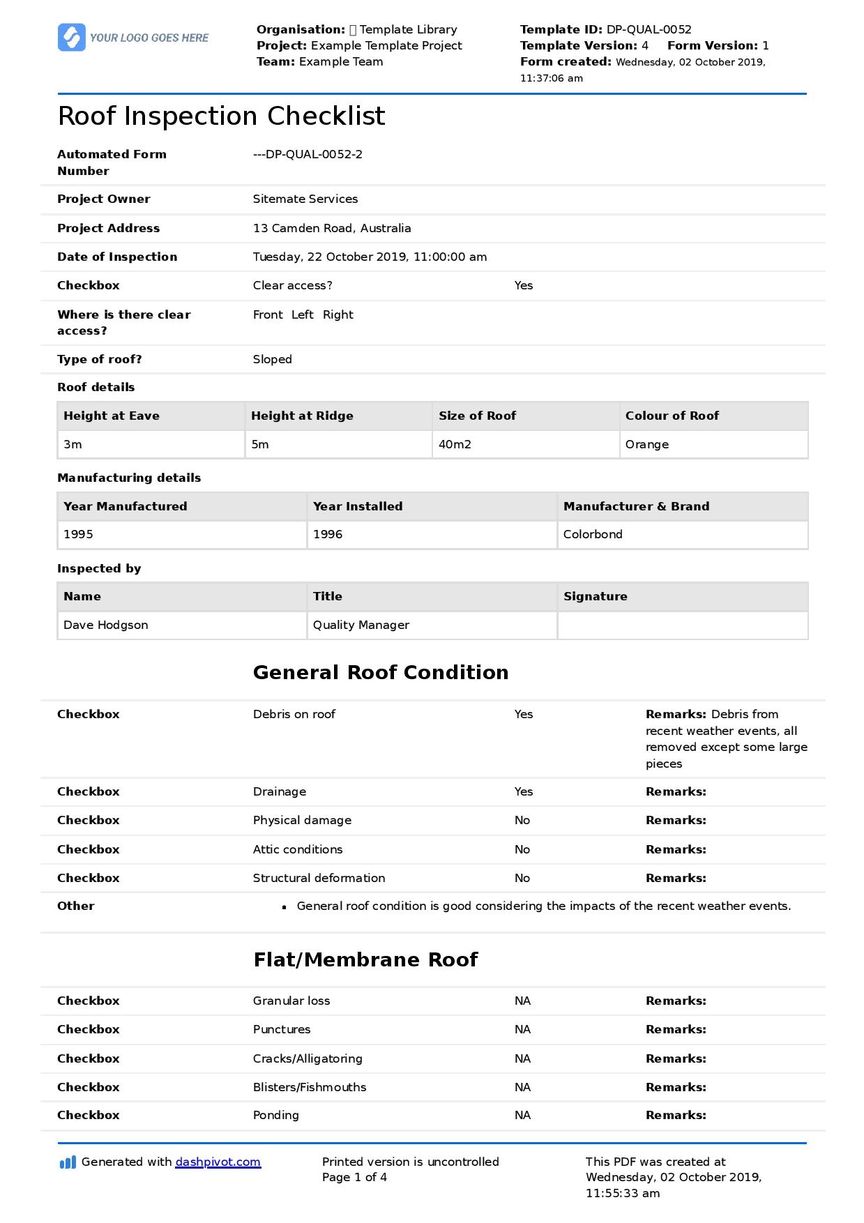 Roof Inspection Checklist Template Smarter Than PDF And Excel