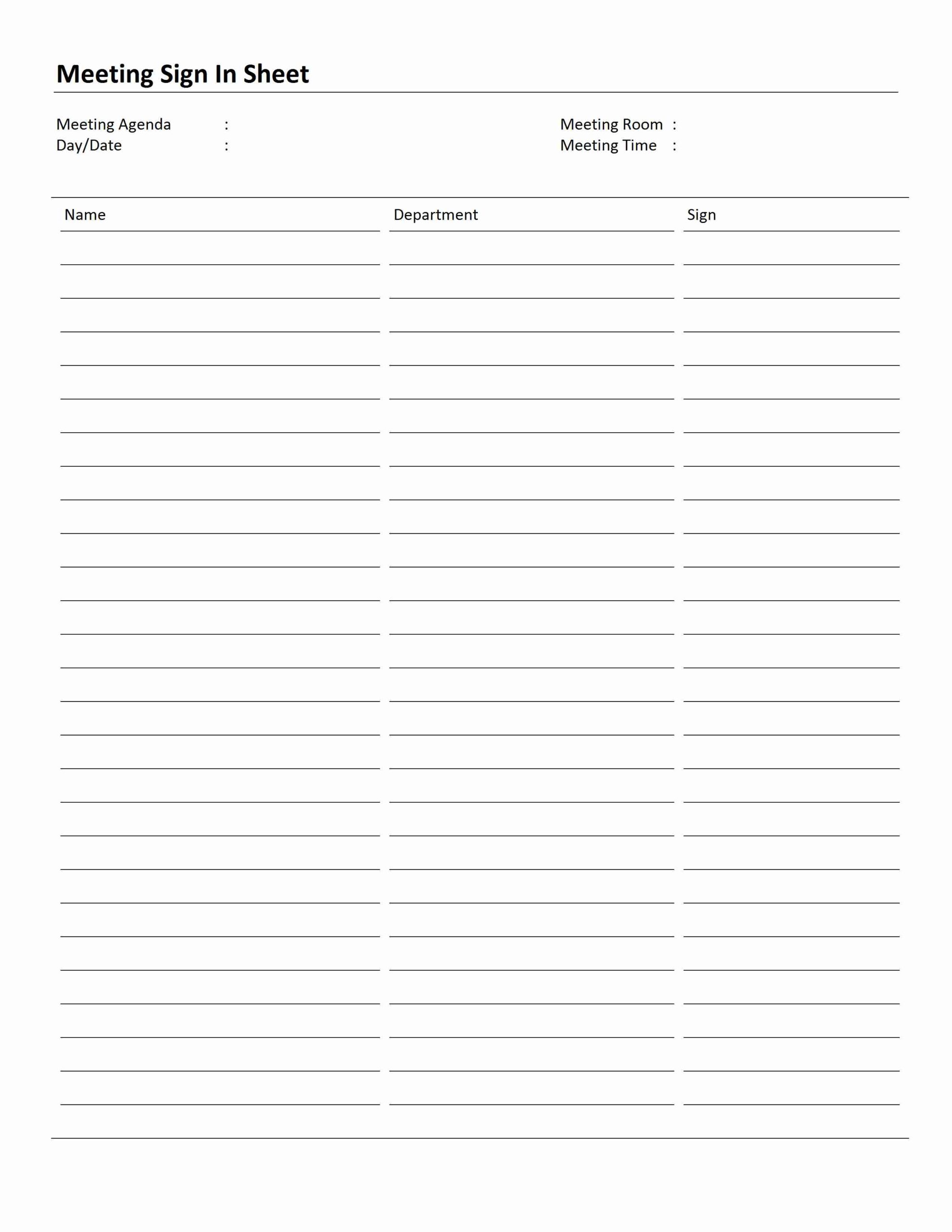 Printable Sign In Sheet Template Word