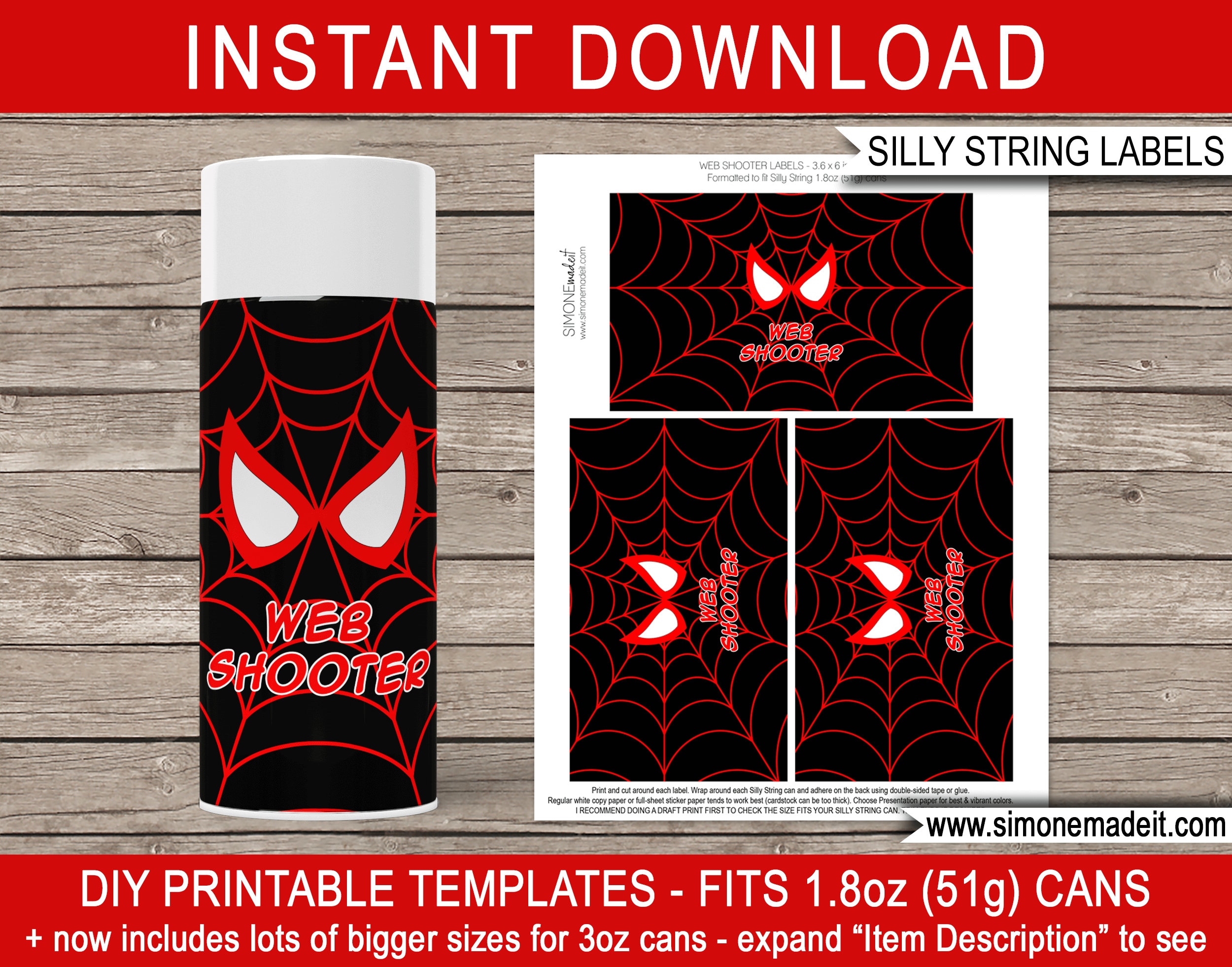 Spiderman Silly String Label Printable Web Shooter Template Superhero Birthday Party Game Activity Favor Spider Web Black DOWNLOAD Etsy