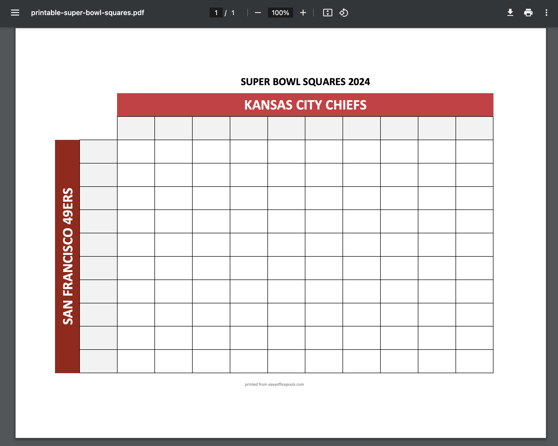 Free Printable Super Bowl Squares Template