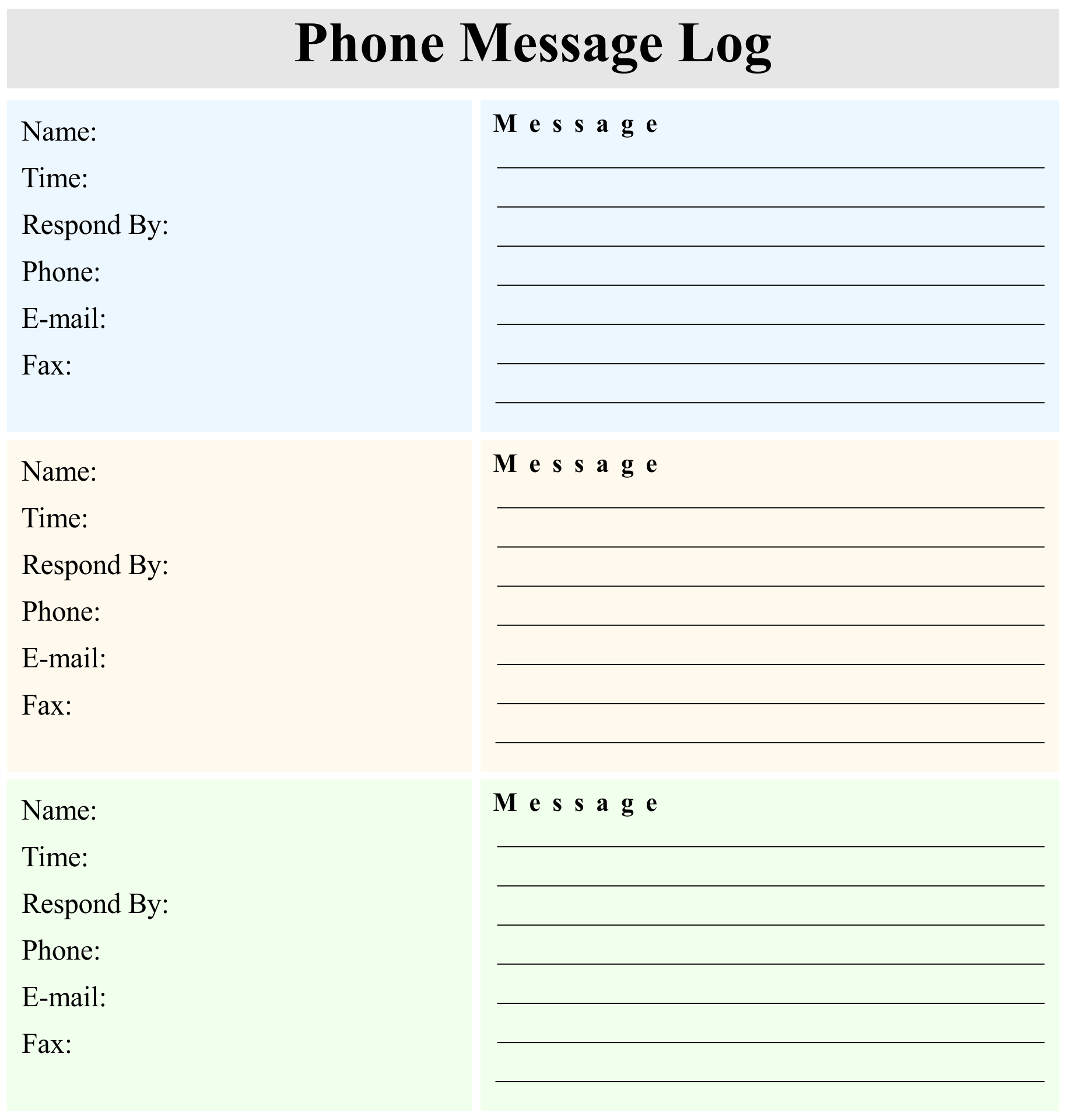 Printable Phone Message Template Word