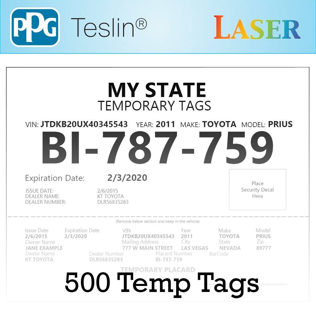 Car Dealership Blank Printable Temporary License Plate Template