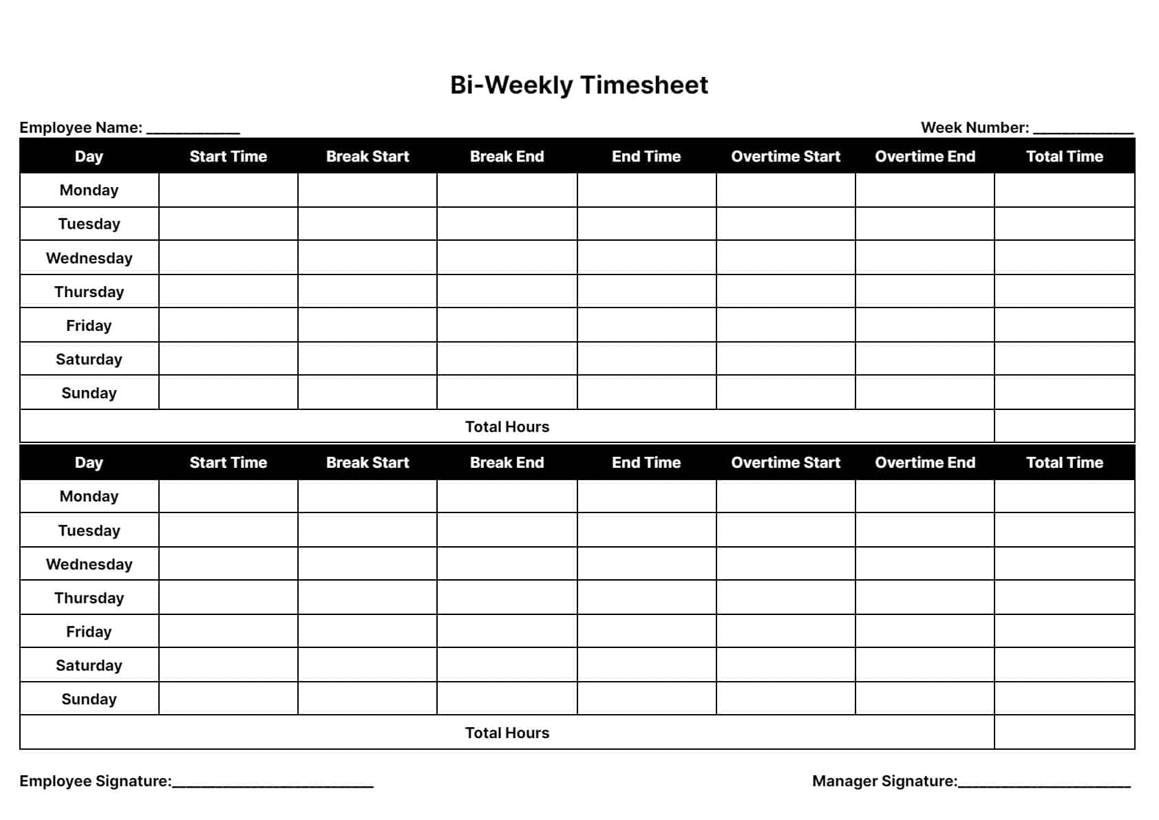 Pdf Free Printable Weekly Timesheet Template