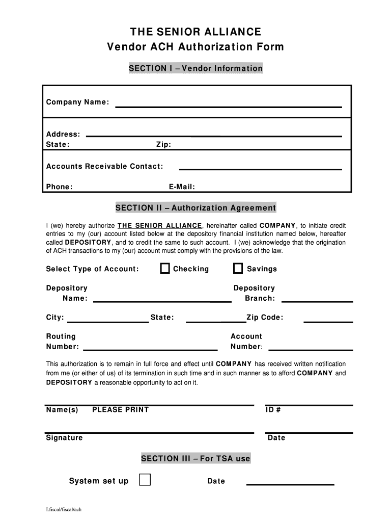 Printable Blank Ach Authorization Form Template