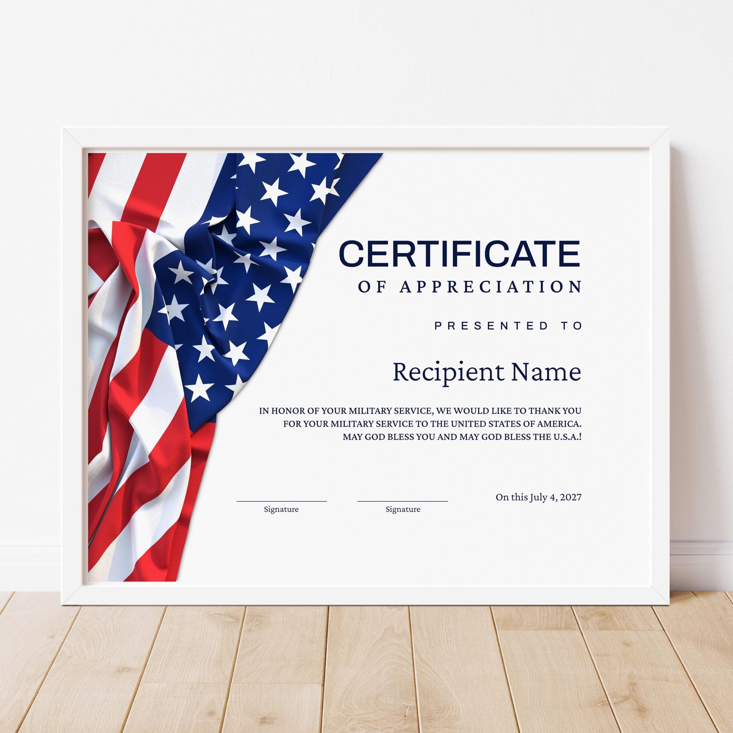 Veteran s Certificate Of Appreciation Template Editable Certificate With American Flag Independence Day Certificate Digital Download Jet159 Etsy