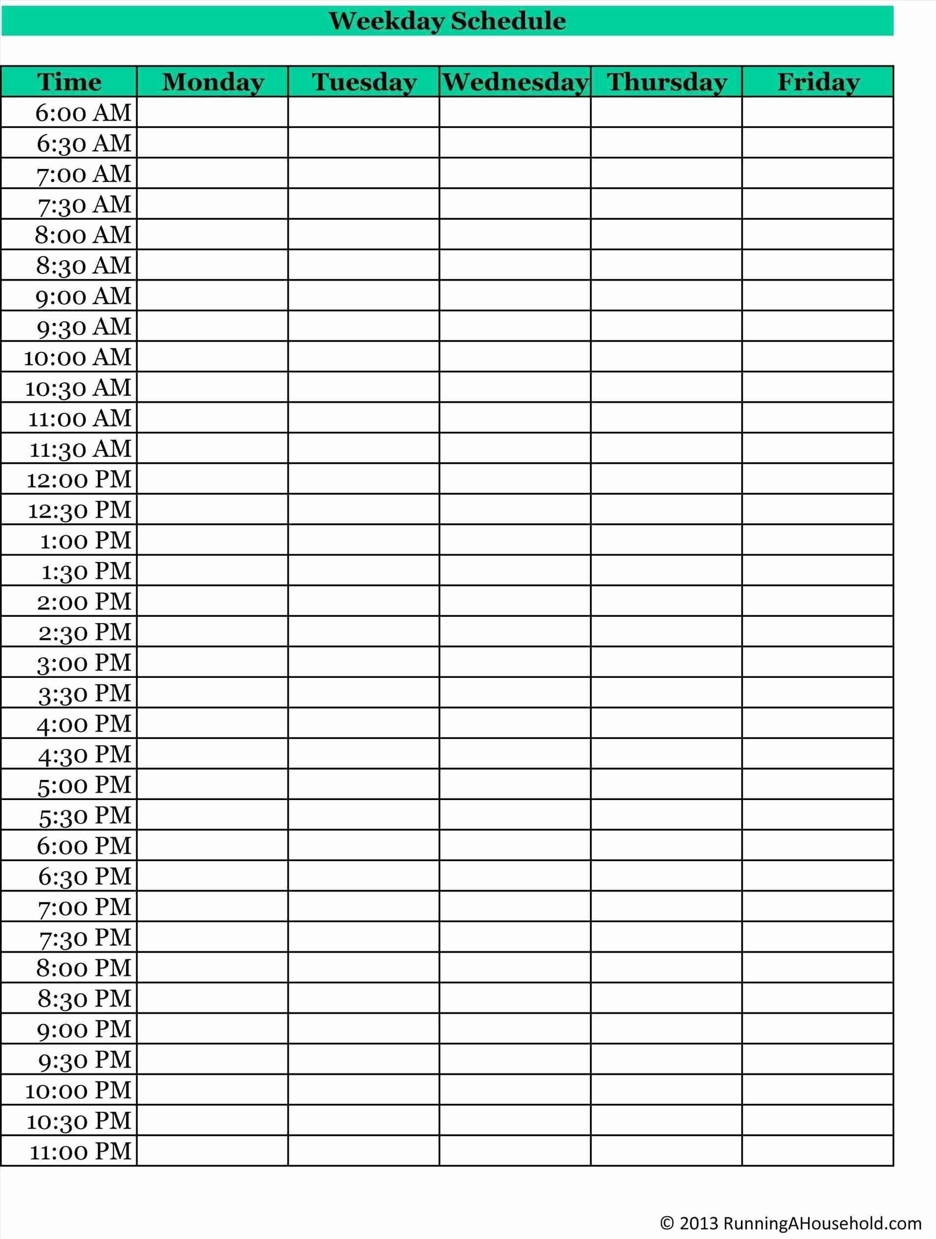 Weekly Calendar Template 30 Minute Increments Printable Blank Calendar Template