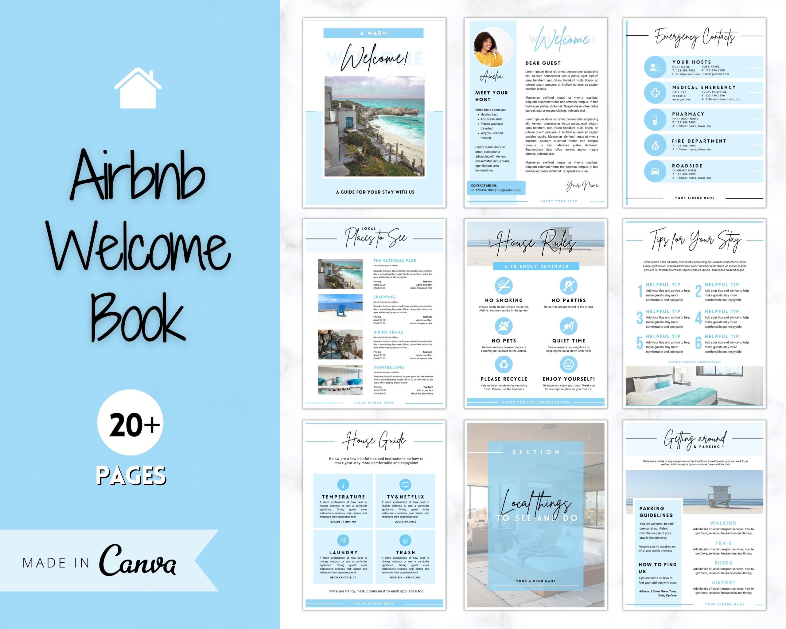 Welcome Book Template Airbnb Welcome Guide Editable Canva Air Bnb House Manual Superhost Ebook Host Signs Signage VRBO Vacation Rental Etsy